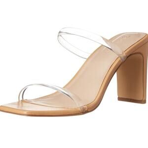 The Drop Women's Avery Square Toe Two Strap High Heeled Sandal, Clear, 11
